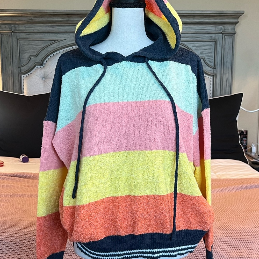 Striped Multicolor Hooded Swim Coverup